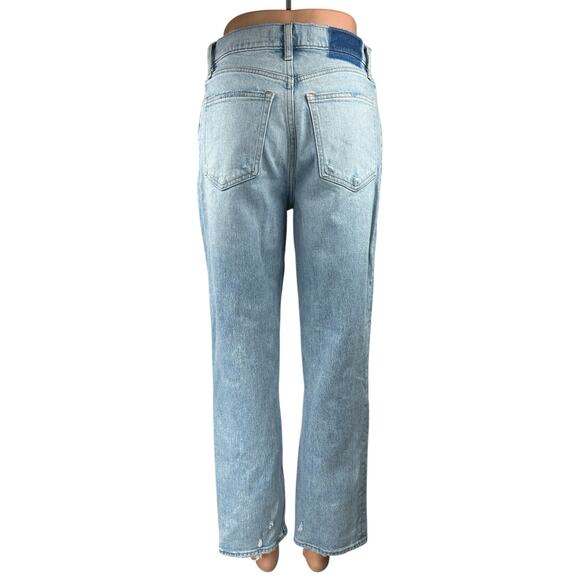 Abercrombie & Fitch 90's Straight Blue Ultra High Rise Distressed Denim Jeans 4 - Picture 3 of 5